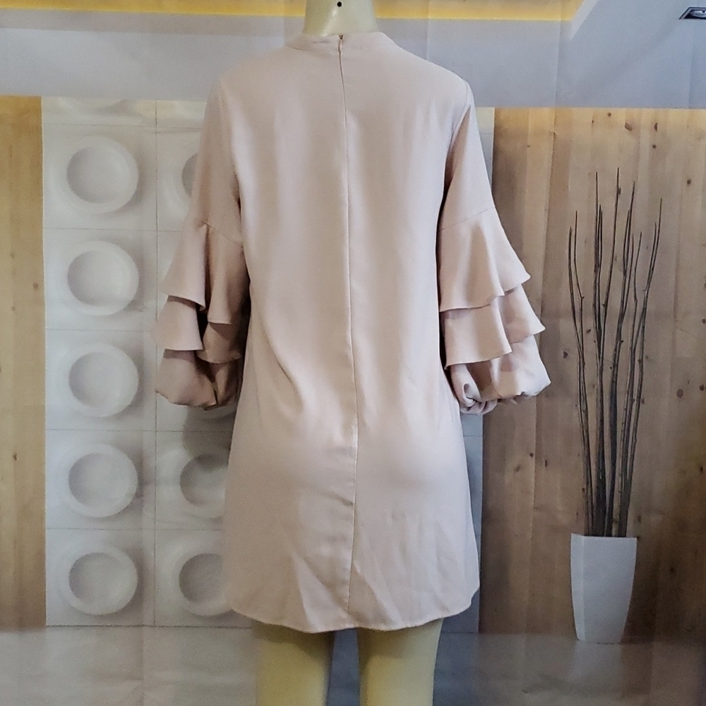 Zara Tan color ruffle sleeve mini dress Size M - Picture 5 of 8